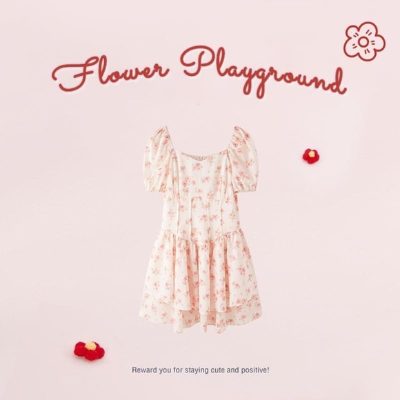 NWT LEDiN - Korean Style Red Flowers Print dress - Picture 2 of 4